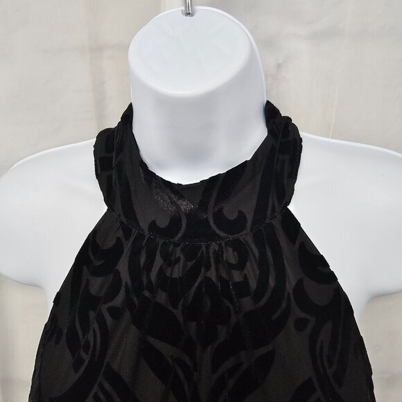 Francescas Black Velour Flocked Choker Tank Goth Boho Burnout Romantic S - Picture 2 of 13